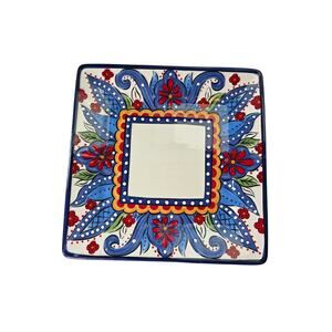 Set of 2 TABLETOPS GALLERY Lucca Blue Red Floral 3D Crafted 10.5" Square Plates